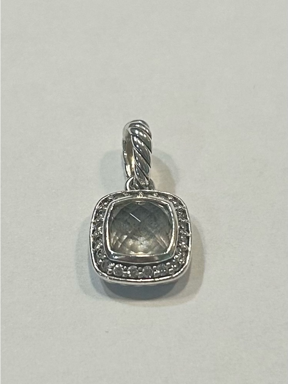 David Yurman Silver Pendant with Gray Faceted Stone and Halo